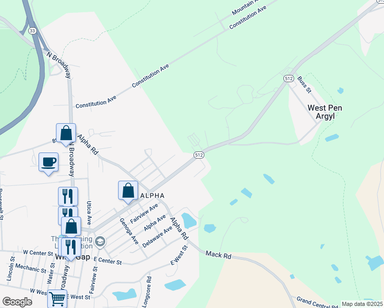 map of restaurants, bars, coffee shops, grocery stores, and more near West Pennsylvania Avenue in Northampton County
