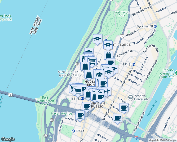 map of restaurants, bars, coffee shops, grocery stores, and more near in New York