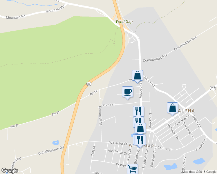 map of restaurants, bars, coffee shops, grocery stores, and more near 80 8th Street in Wind Gap