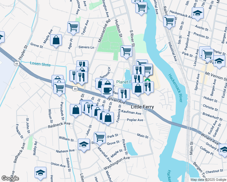 map of restaurants, bars, coffee shops, grocery stores, and more near in Little Ferry