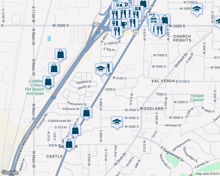 map of restaurants, bars, coffee shops, grocery stores, and more near 746 West 3200 South in Bountiful