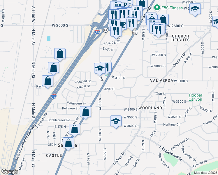 map of restaurants, bars, coffee shops, grocery stores, and more near 746 3200 South in Bountiful