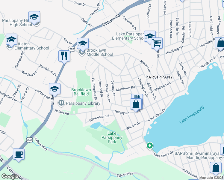 map of restaurants, bars, coffee shops, grocery stores, and more near 62 Haddon Road in Parsippany-Troy Hills