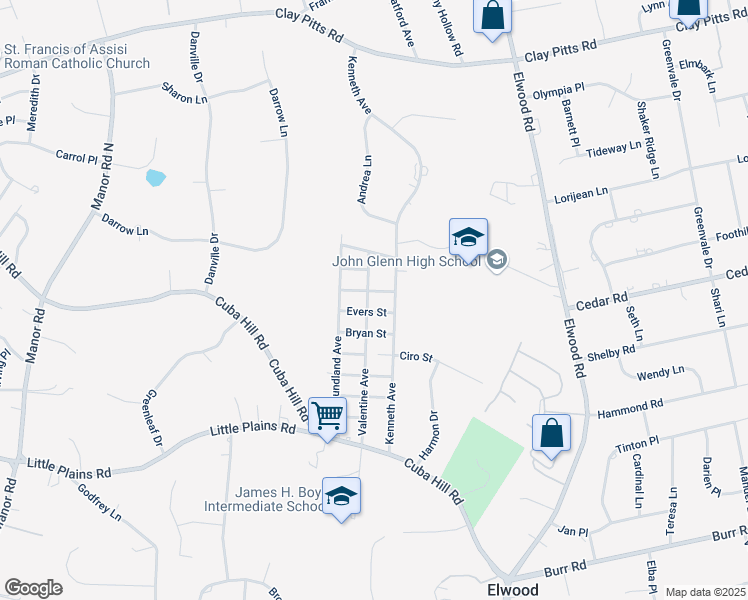map of restaurants, bars, coffee shops, grocery stores, and more near 70 Valentine Avenue in Huntington
