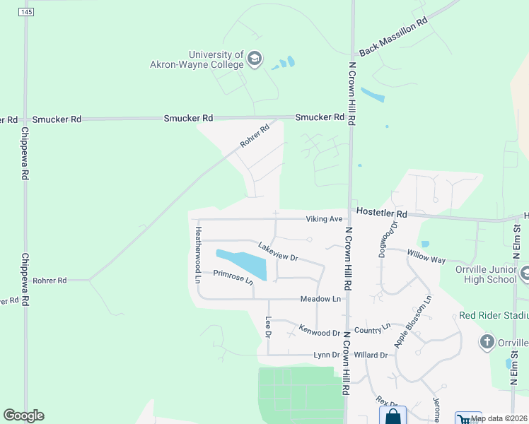 map of restaurants, bars, coffee shops, grocery stores, and more near 1905 Viking Avenue in Orrville