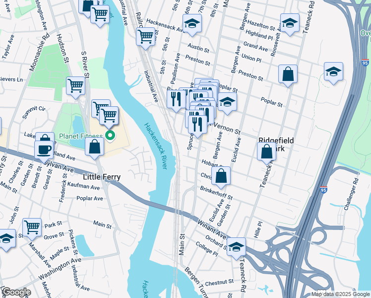 map of restaurants, bars, coffee shops, grocery stores, and more near 21 Cedar Street in Ridgefield Park