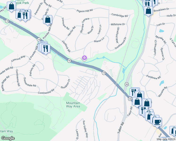 map of restaurants, bars, coffee shops, grocery stores, and more near 35 Mossant Drive in Morris Plains