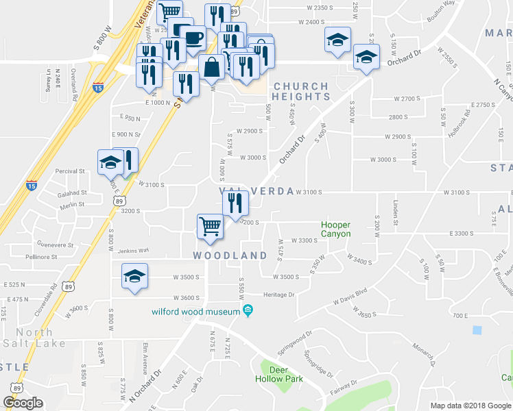 map of restaurants, bars, coffee shops, grocery stores, and more near 3126 Applewood Drive in Bountiful
