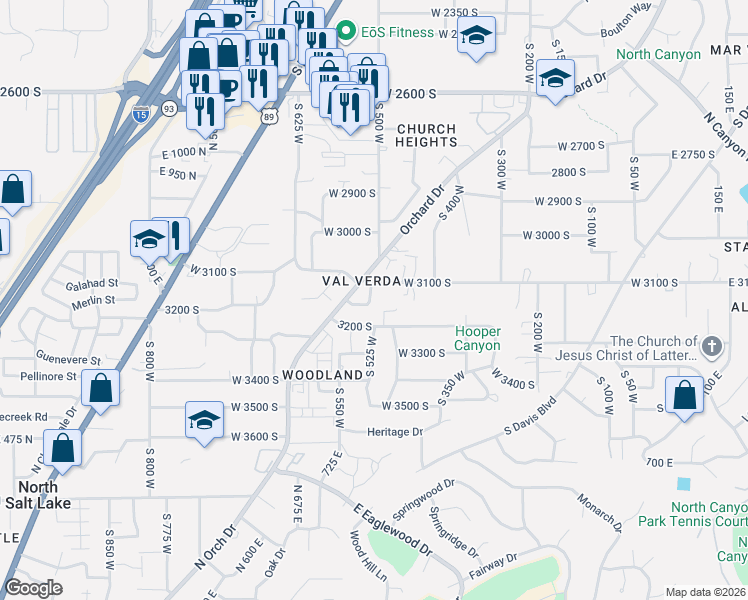 map of restaurants, bars, coffee shops, grocery stores, and more near in Bountiful