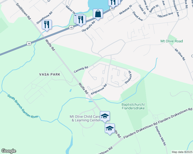 map of restaurants, bars, coffee shops, grocery stores, and more near 50 Kingsarrow Road in Mount Olive Township