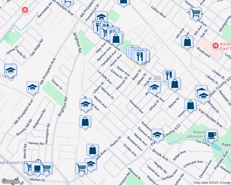 map of restaurants, bars, coffee shops, grocery stores, and more near 26 La Salle Avenue in Clifton