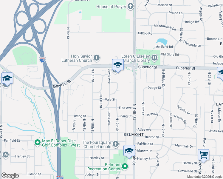 map of restaurants, bars, coffee shops, grocery stores, and more near 4501 Lewis Avenue in Lincoln