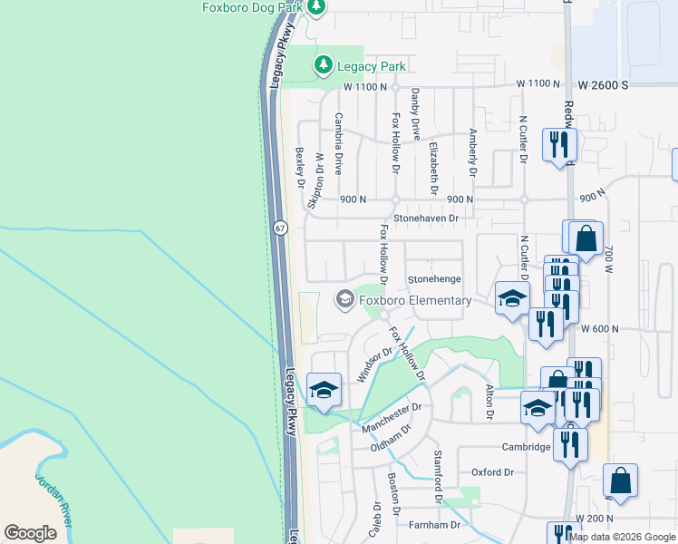 map of restaurants, bars, coffee shops, grocery stores, and more near 717 North Bradford Drive in North Salt Lake