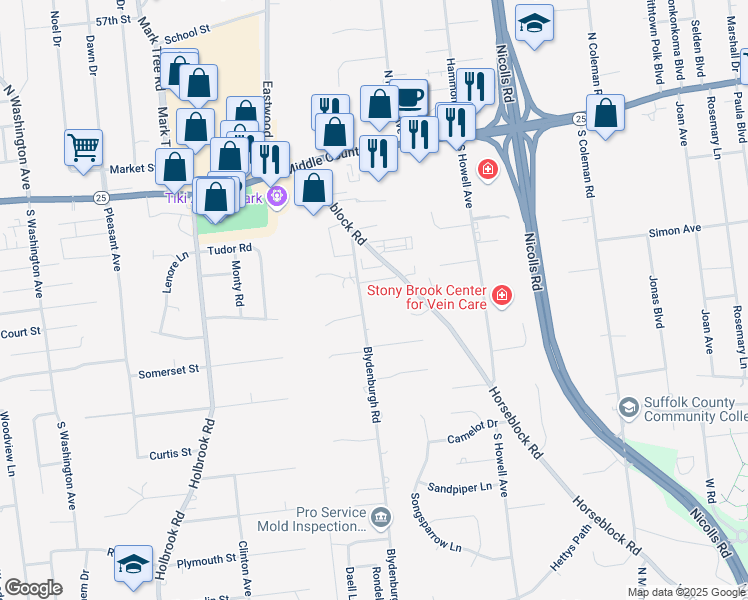 map of restaurants, bars, coffee shops, grocery stores, and more near 68 Horseblock Road in Centereach