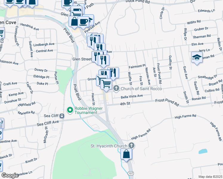 map of restaurants, bars, coffee shops, grocery stores, and more near 11 2nd Street in Glen Cove
