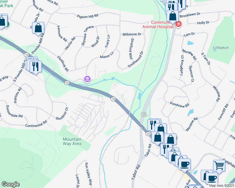 map of restaurants, bars, coffee shops, grocery stores, and more near 2350 New Jersey 10 in Morris Plains