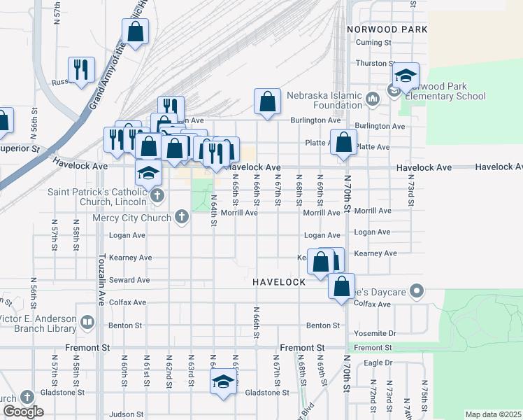 map of restaurants, bars, coffee shops, grocery stores, and more near 6613 Ballard Avenue in Lincoln