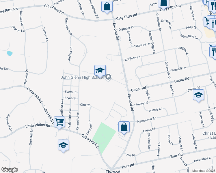 map of restaurants, bars, coffee shops, grocery stores, and more near 478 Elwood Road in Elwood