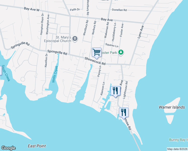 map of restaurants, bars, coffee shops, grocery stores, and more near 8 Penny Lane in Hampton Bays
