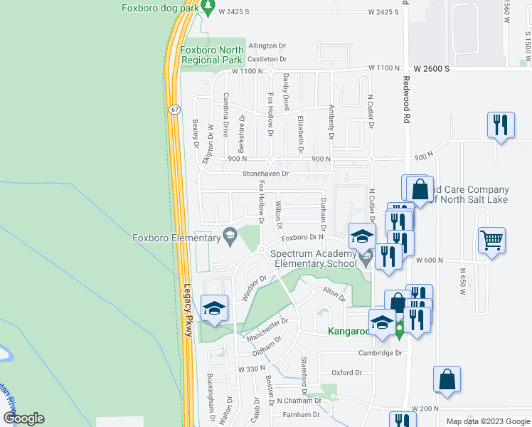 map of restaurants, bars, coffee shops, grocery stores, and more near 726 Fox Hollow Drive in North Salt Lake