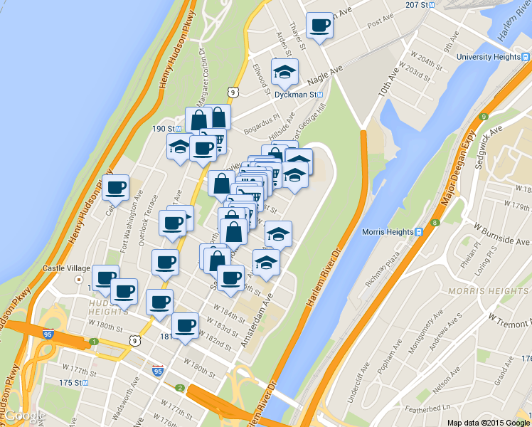map of restaurants, bars, coffee shops, grocery stores, and more near in New York