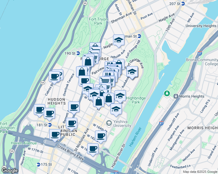map of restaurants, bars, coffee shops, grocery stores, and more near in New York