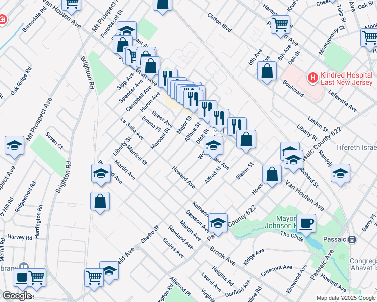 map of restaurants, bars, coffee shops, grocery stores, and more near 57 Althea Street in Clifton