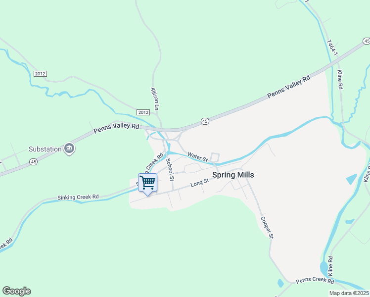 map of restaurants, bars, coffee shops, grocery stores, and more near 125 Water Street in Spring Mills