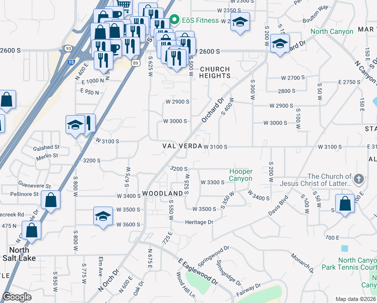 map of restaurants, bars, coffee shops, grocery stores, and more near in Bountiful