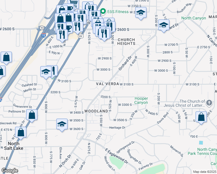 map of restaurants, bars, coffee shops, grocery stores, and more near 3108 Applewood Drive in Bountiful
