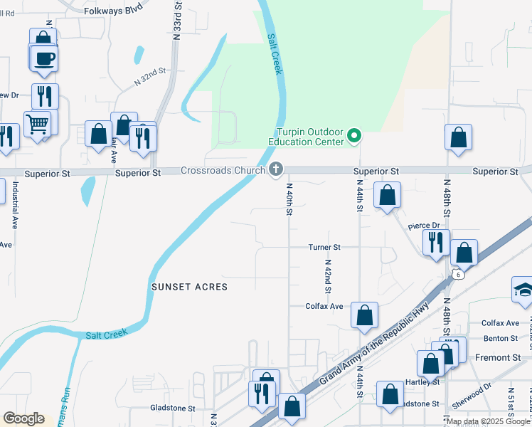 map of restaurants, bars, coffee shops, grocery stores, and more near 3870 Ballard Court in Lincoln