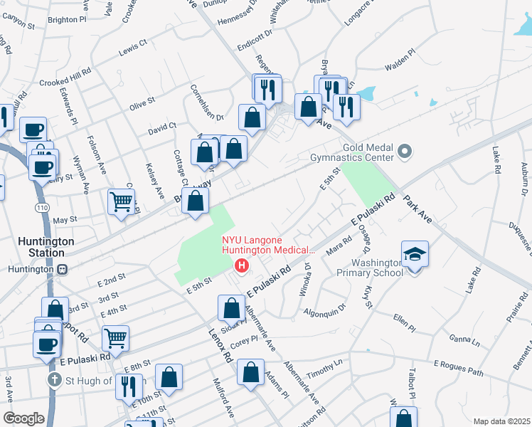 map of restaurants, bars, coffee shops, grocery stores, and more near 803 Station Way in Huntington Station