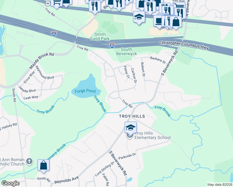 map of restaurants, bars, coffee shops, grocery stores, and more near 166 Carlton Drive in Parsippany-Troy Hills