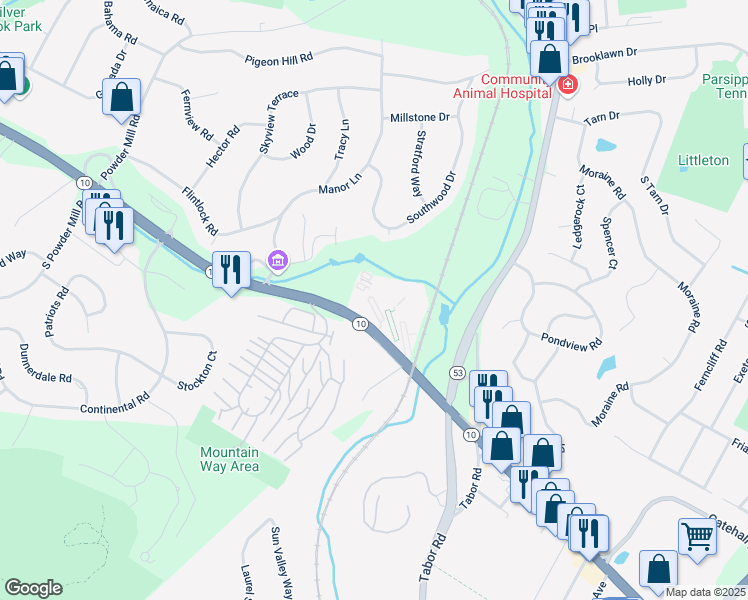 map of restaurants, bars, coffee shops, grocery stores, and more near 2350 New Jersey 10 in Morris Plains