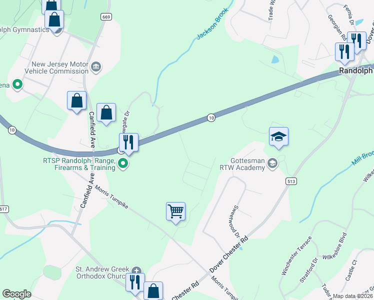 map of restaurants, bars, coffee shops, grocery stores, and more near 910 New Jersey 10 in Randolph