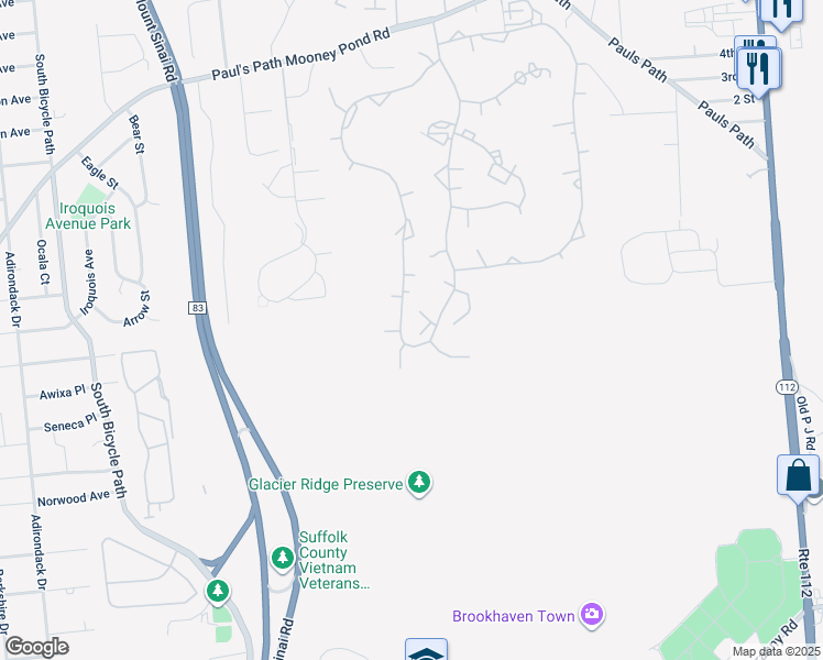 map of restaurants, bars, coffee shops, grocery stores, and more near 1011 Skyline Drive in Coram