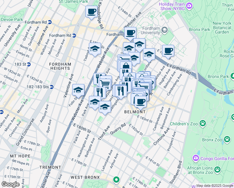 map of restaurants, bars, coffee shops, grocery stores, and more near in The Bronx