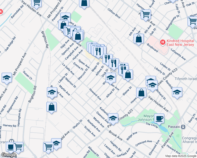 map of restaurants, bars, coffee shops, grocery stores, and more near 57 Althea Street in Clifton