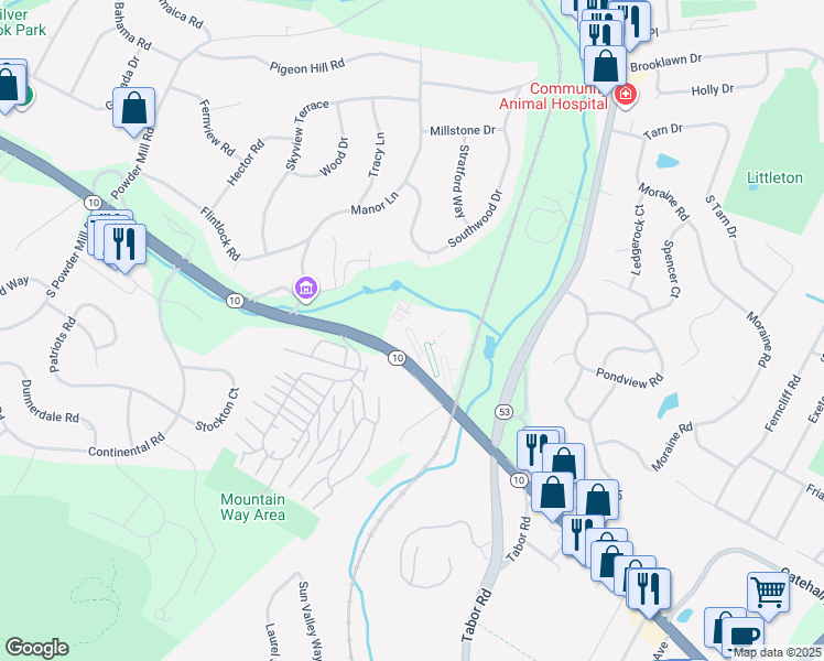 map of restaurants, bars, coffee shops, grocery stores, and more near 2350 New Jersey 10 in Morris Plains