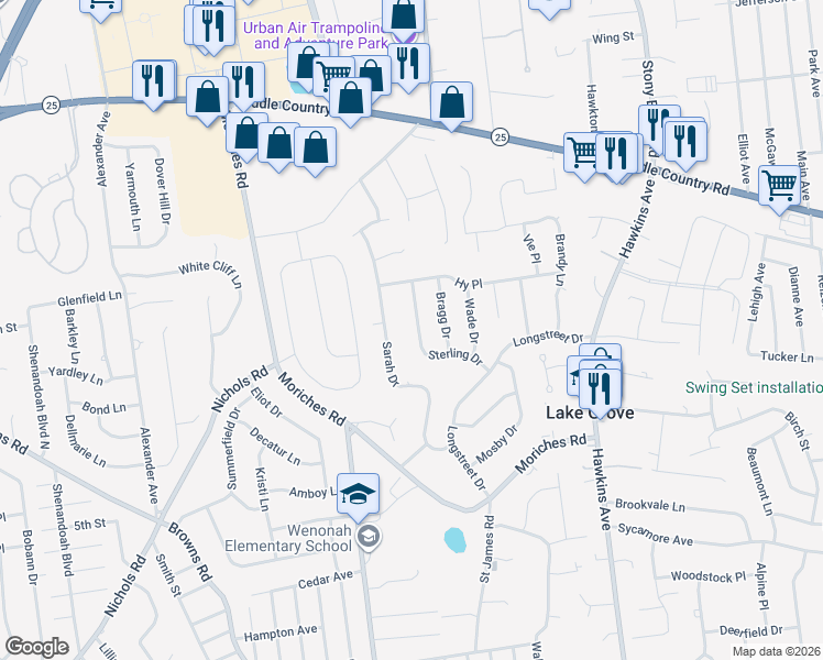 map of restaurants, bars, coffee shops, grocery stores, and more near 12 Sterling Drive in Lake Grove