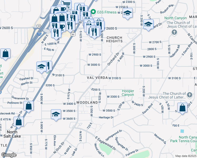 map of restaurants, bars, coffee shops, grocery stores, and more near 3102 Applewood Drive in Bountiful