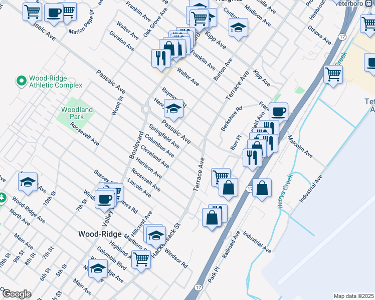 map of restaurants, bars, coffee shops, grocery stores, and more near 318 Passaic Avenue in Hasbrouck Heights