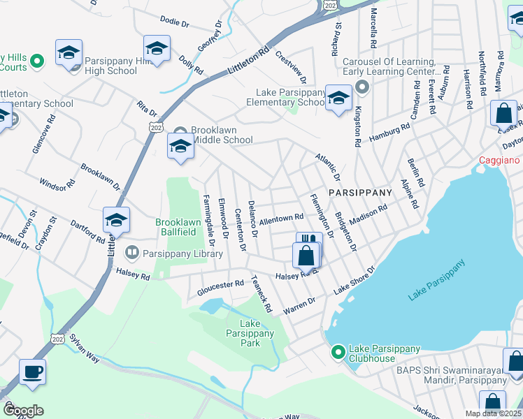 map of restaurants, bars, coffee shops, grocery stores, and more near 62 Haddon Road in Parsippany-Troy Hills