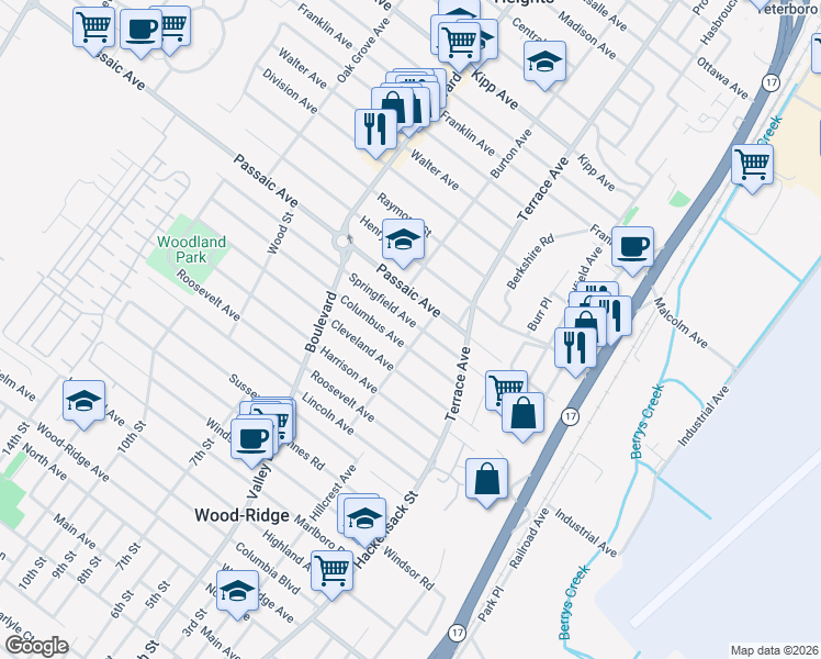 map of restaurants, bars, coffee shops, grocery stores, and more near 274 Springfield Ave in Hasbrouck Heights