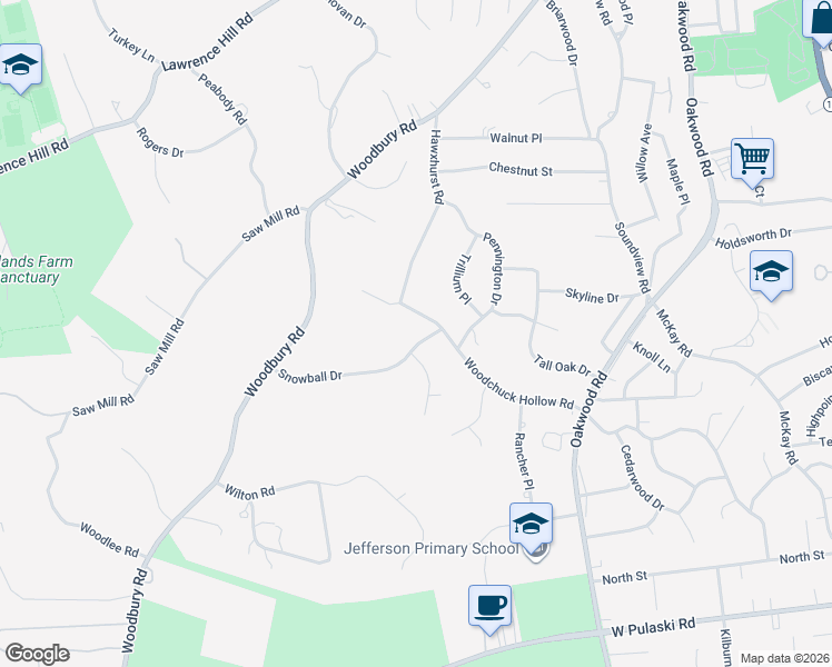 map of restaurants, bars, coffee shops, grocery stores, and more near 59 Snowball Dr in Cold Spring Harbor