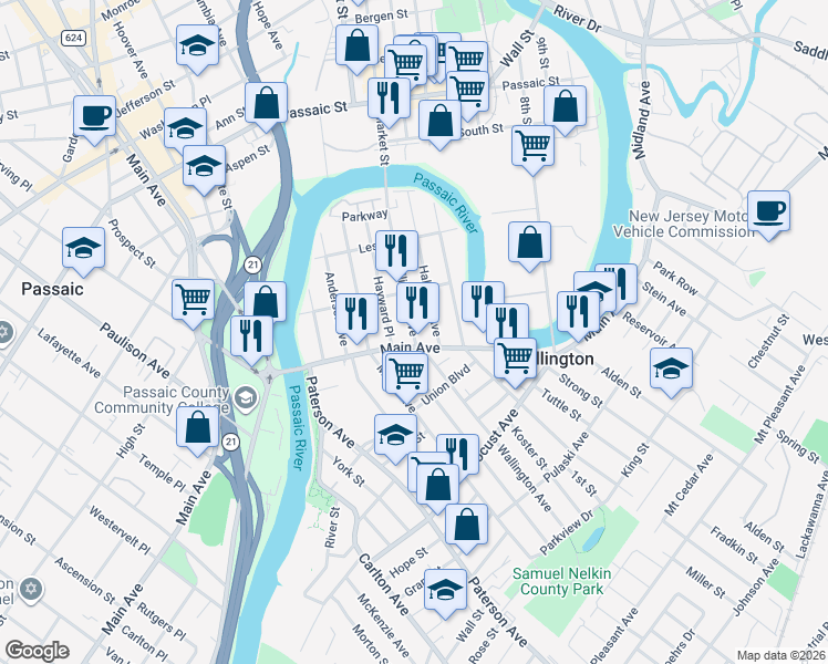 map of restaurants, bars, coffee shops, grocery stores, and more near 113 Wallington Avenue in Wallington