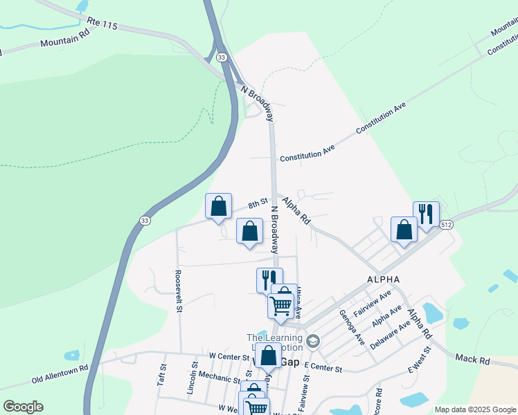 map of restaurants, bars, coffee shops, grocery stores, and more near 29 8th St in Wind Gap
