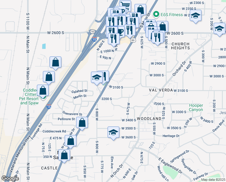 map of restaurants, bars, coffee shops, grocery stores, and more near 770 North Highway 89 in North Salt Lake