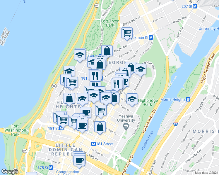 map of restaurants, bars, coffee shops, grocery stores, and more near in New York