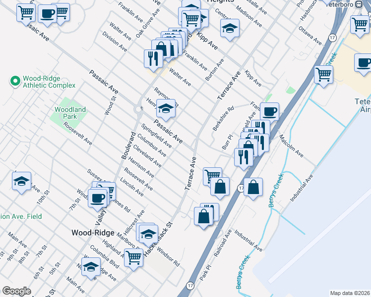 map of restaurants, bars, coffee shops, grocery stores, and more near 318 Passaic Avenue in Hasbrouck Heights